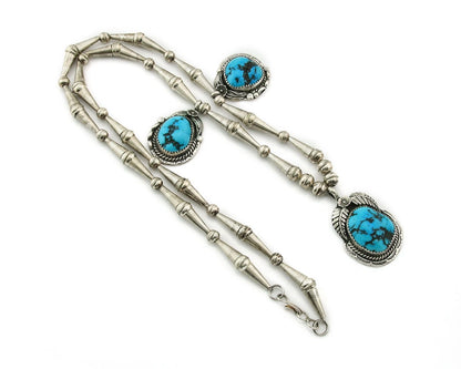 Navajo Necklace Sterling Silver Turquoise Vintage Signed SC