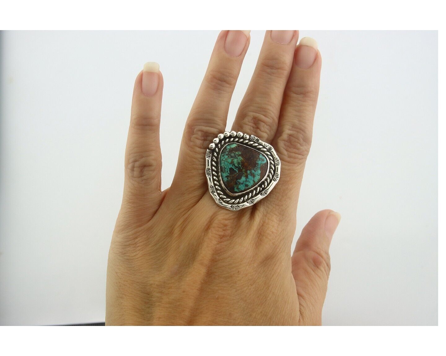 Navajo Ring 925 Sterling Turquoise Handmade Native Artist C.80's Size 5.5