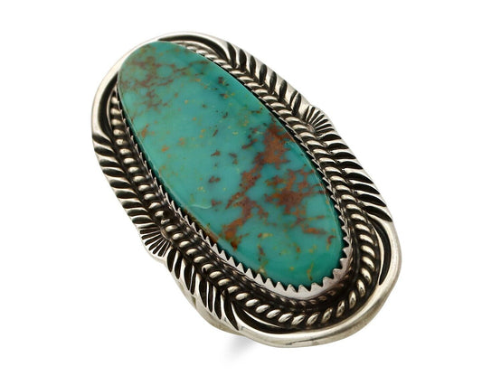 Navajo Ring 925 Silver Natural Mined Turquoise Artist Signed TALHAT C.80's