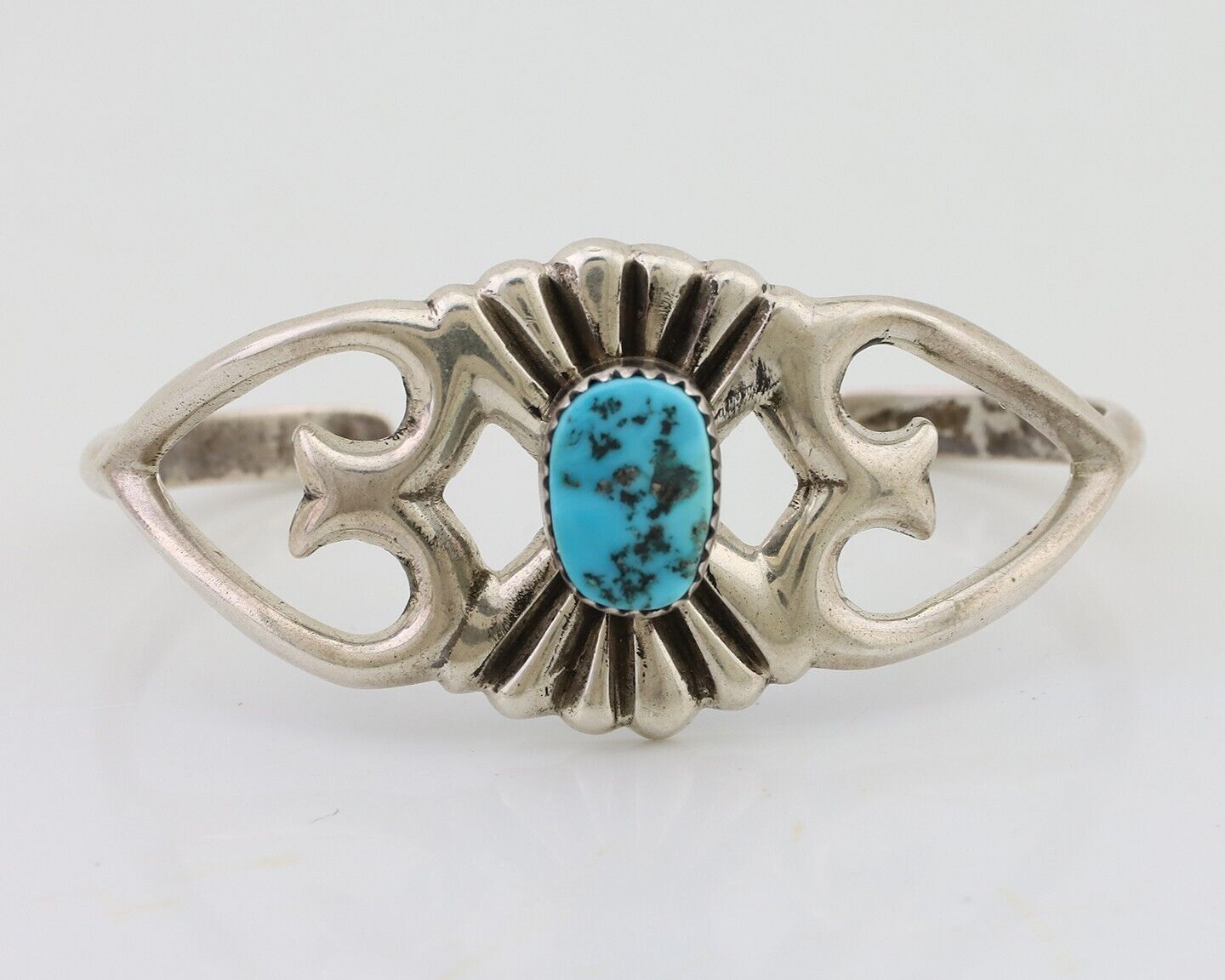 Navajo Sand Cast Cuff Bracelet 925 Silver Natural Turquoise Signed