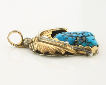 Navajo Pendant Sterling Silver & Gold Natural Blue Turquoise Authentic Native