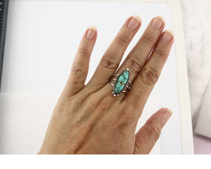 Vintage Navajo Ring 925 Sterling Silver Turquoise Signed MP Size 8.0