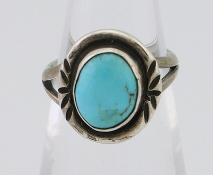 Navajo Ring 925 Silver Kingman Turquoise Native American Artist C.80's