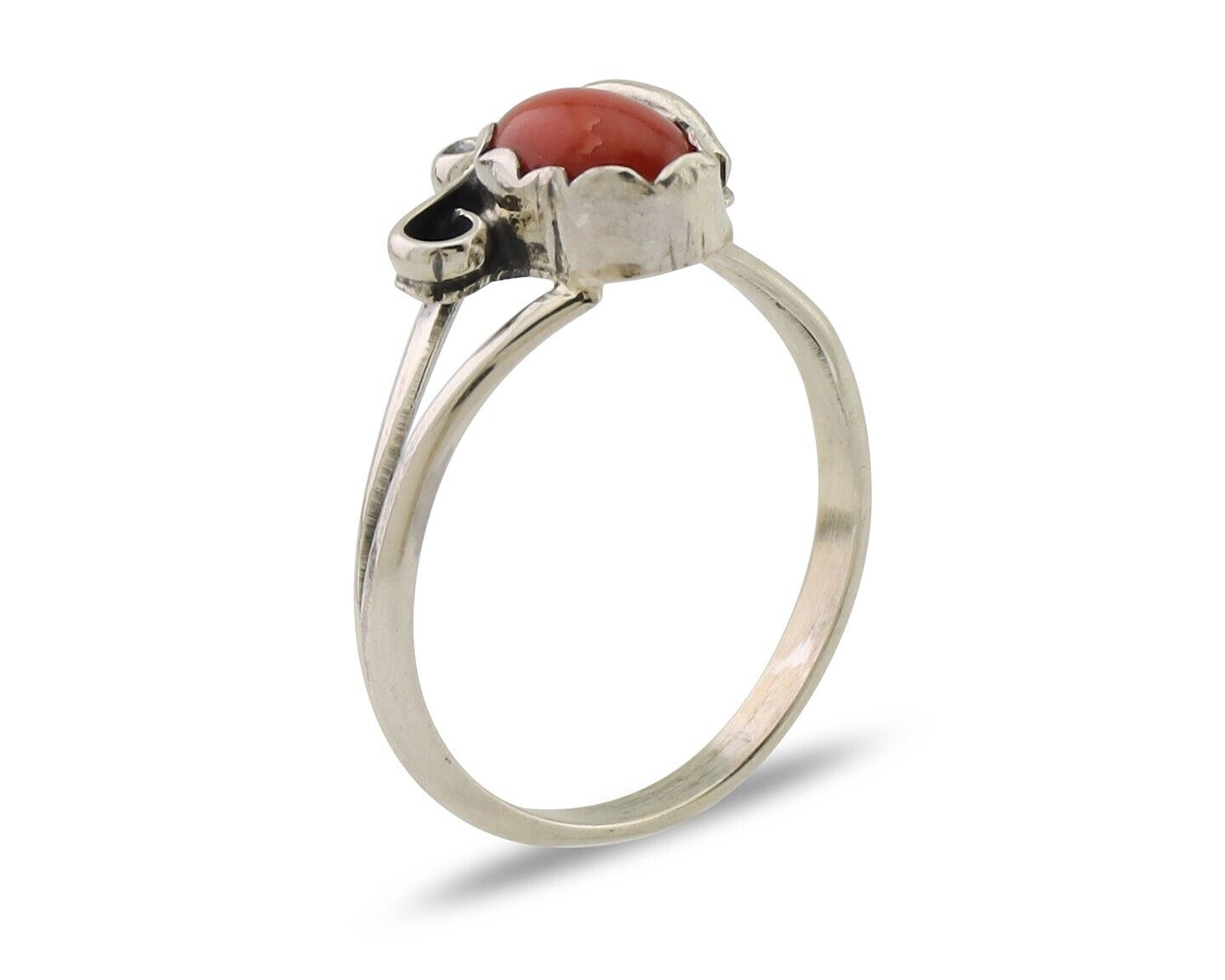 Navajo Handmade Ring 925 Silver Natural Coral Native Artist Size 5.5 C.80's