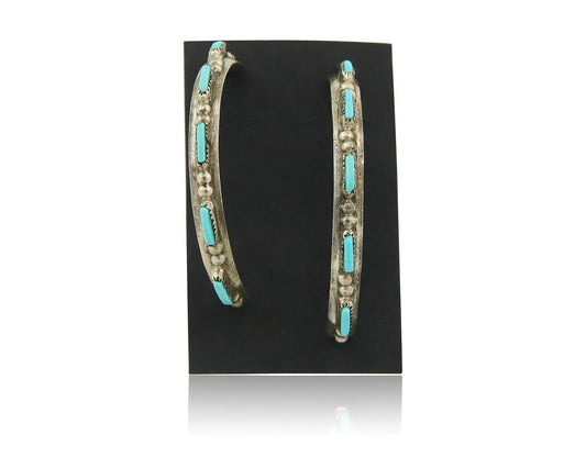 Navajo Hoop Earrings 925 Silver Natural Turquoise Native American Artist C.80's