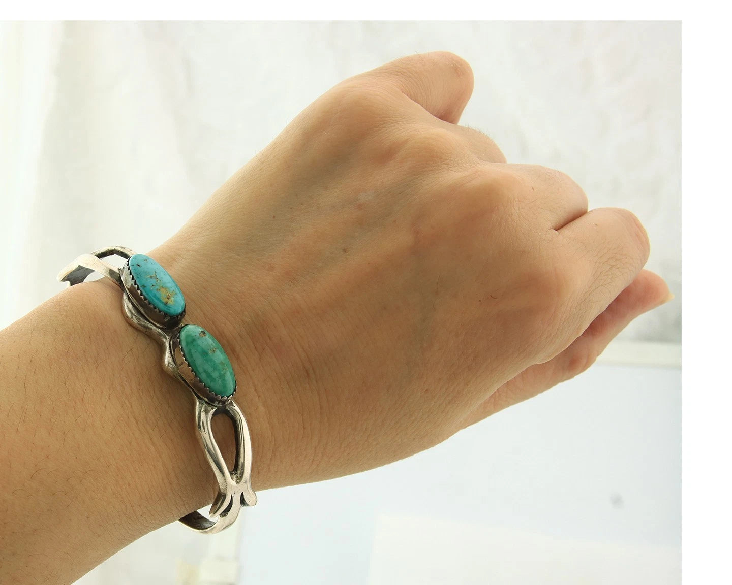 Navajo Cuff Bracelet Sterling Silver Turquoise Vintage Native Artist Handmade