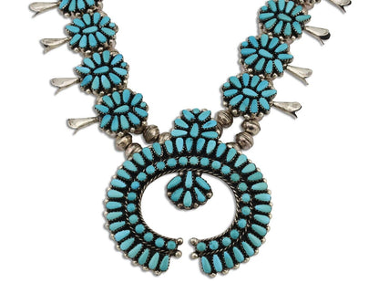 Zuni Squash Necklace 925 Silver Sleeping Beauty Turquoise Signed Wayco C.80's