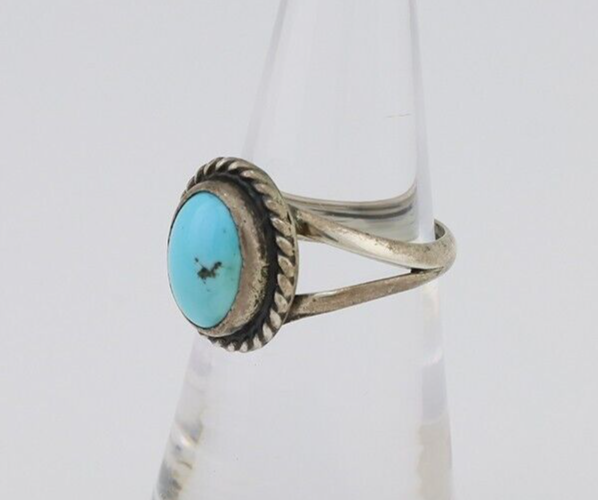 Navajo Ring 925 Silver Kingman Turquoise Native American Artist C.80's