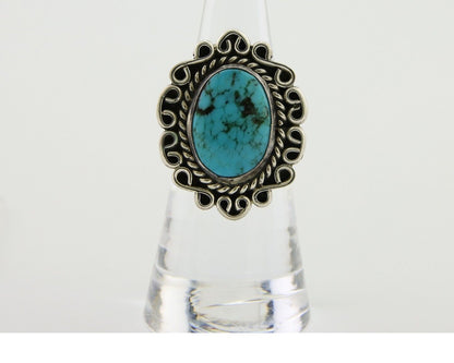 Navajo Ring 925 Silver Blue Turquoise Artist Siged Jerry Johnson C.80's
