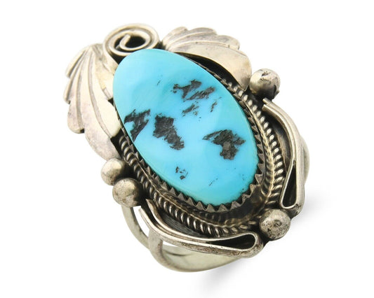 Navajo Ring 925 Sterling Turquoise Artist Justin Morris C.80's Size 8.0