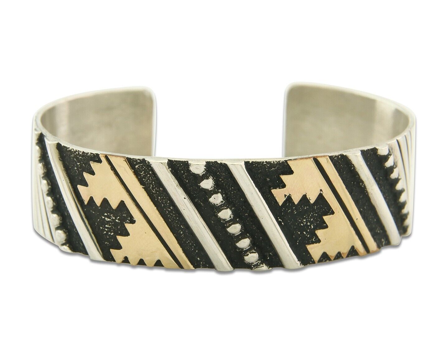 Navajo Bracelet Gold & 925 Silver Handmade 16 mm Wide Signed Thomas Singer C80s