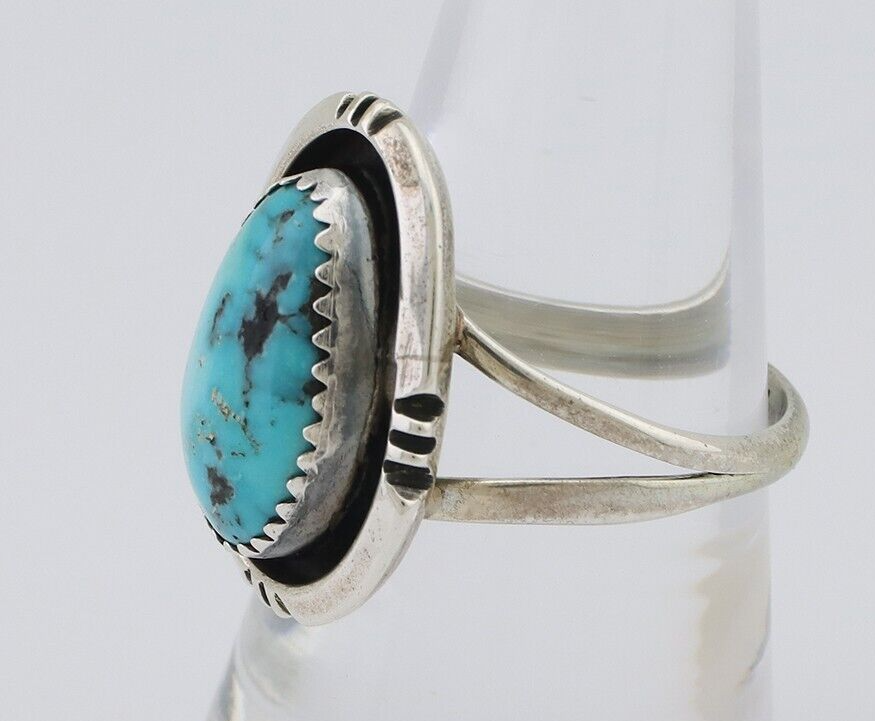 Navajo Ring 925 Silver Natural Mined Blue Turquoise Native American Artist C80s