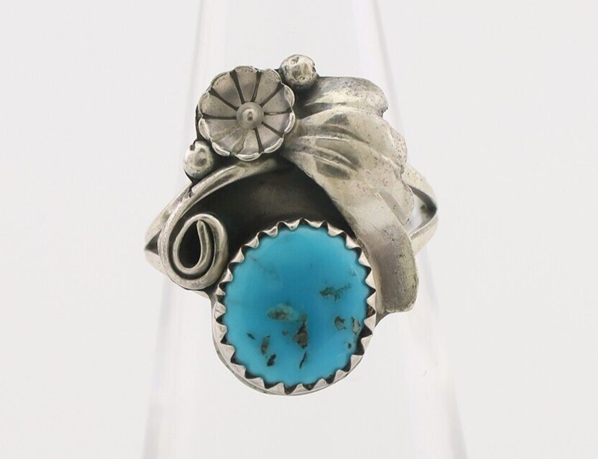 Navajo Ring 925 Silver Natural Turquoise Native American Artist C.80's