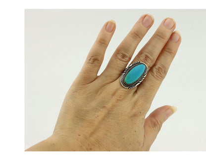 Navajo Ring .925 Silver Sleeping Beauty Turquoise Artist Signed USA C.80's