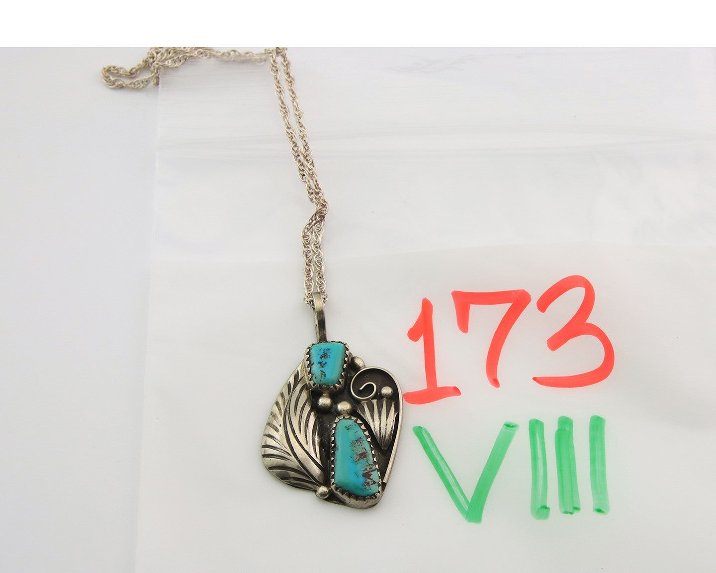 Navajo Necklace Sterling Silver Authentic Natural Turquoise Vintage Signed PM