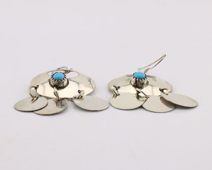 Navajo Dangle Handmade Earrings 925 Silver Blue Turquoise Native Artist C.80's