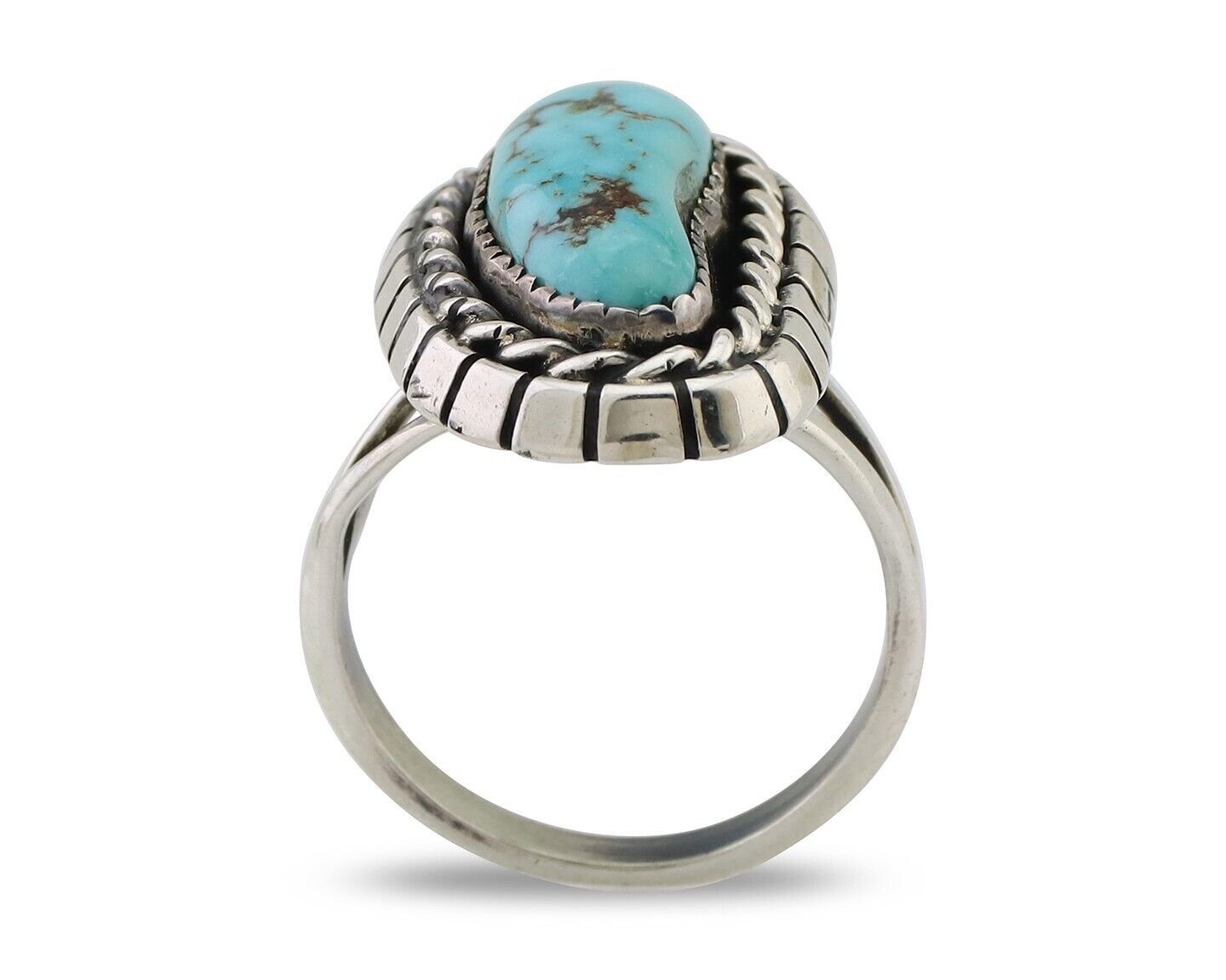 Navajo Ring 925 Silver Blue Gem Turquoise Signed William Denetdale 8.75 C.80's