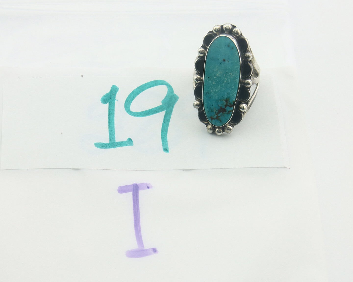 Navajo Ring 925 Sterling Turquoise Handmade Native Artist C.80's Size 7.0