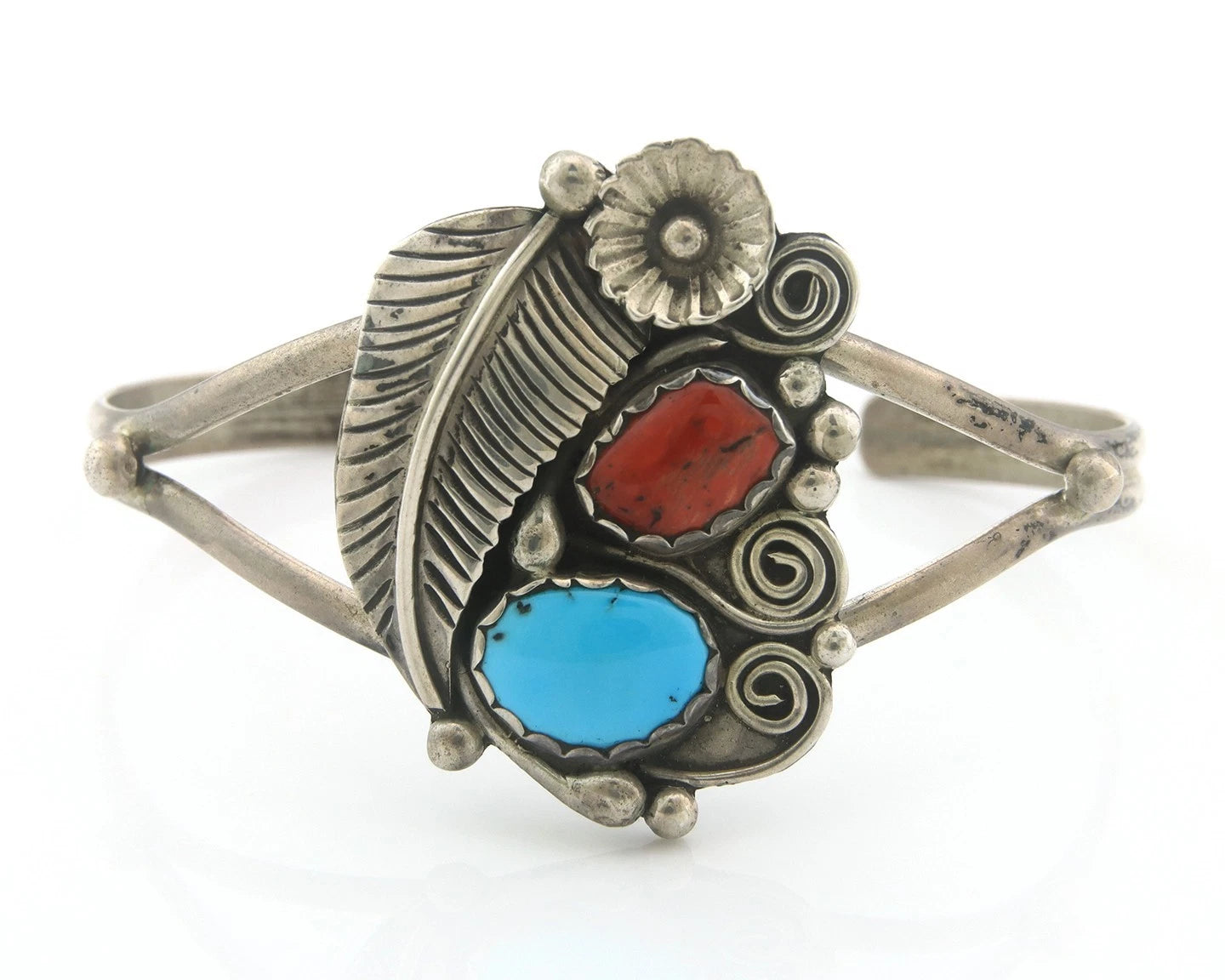 Navajo Cuff Bracelet Sterling Silver Natural Gemstone Vintage Native American
