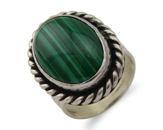 Navajo Ring 925 Silver Natural Malachite Native American Artist C.80's
