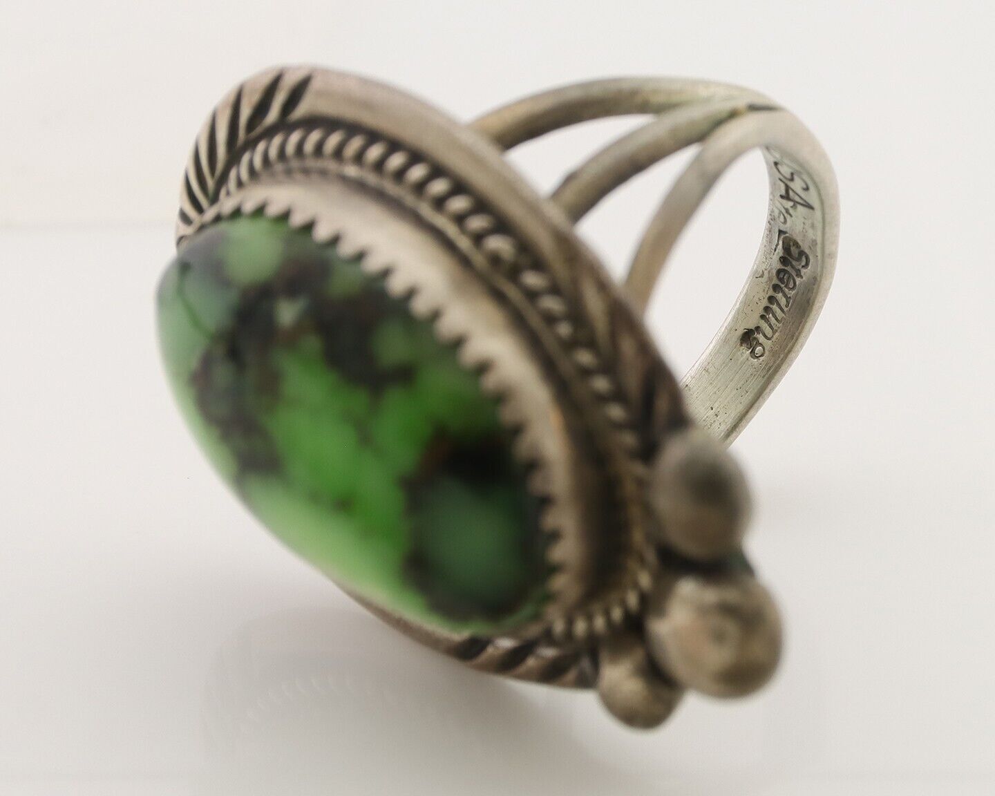 Navajo Ring 925 Silver Green Turquoise Native American Artist C.80's