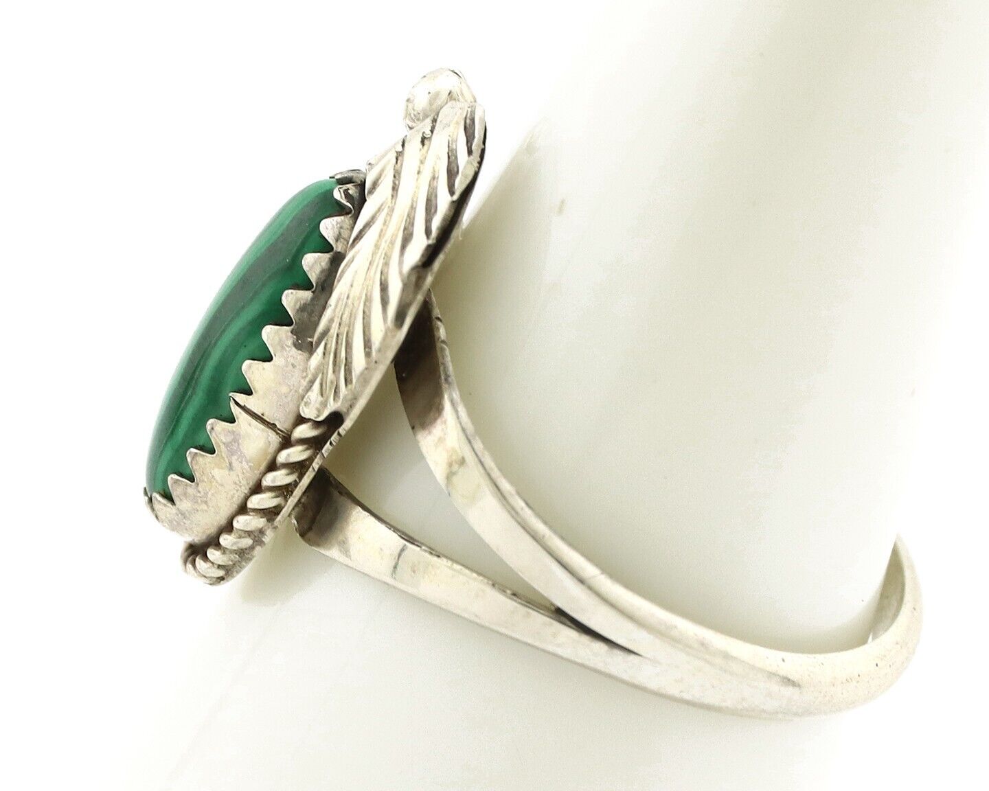 Navajo Ring 925 Silver Natural Mined Malachite Artist Signed Justin Morris C.80s