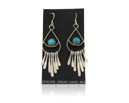 Navajo Dangle Earrings 925 Silver Natural Turquoise Artist Signed JB C.80's