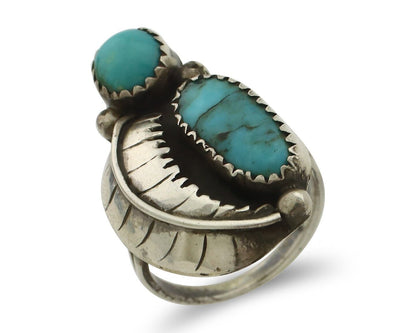 Navajo 2 Stone Ring 925 Silver Kingman Turquoise Native American Artist C.80's