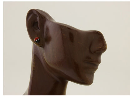 Navajo Earrings 925 Silver Inlaid Natural Onyx & Coral Native Artist C.80's