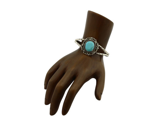 Navajo Bracelet 925 Silver Natural Turquoise Artist Signed Thompson Platero C80s