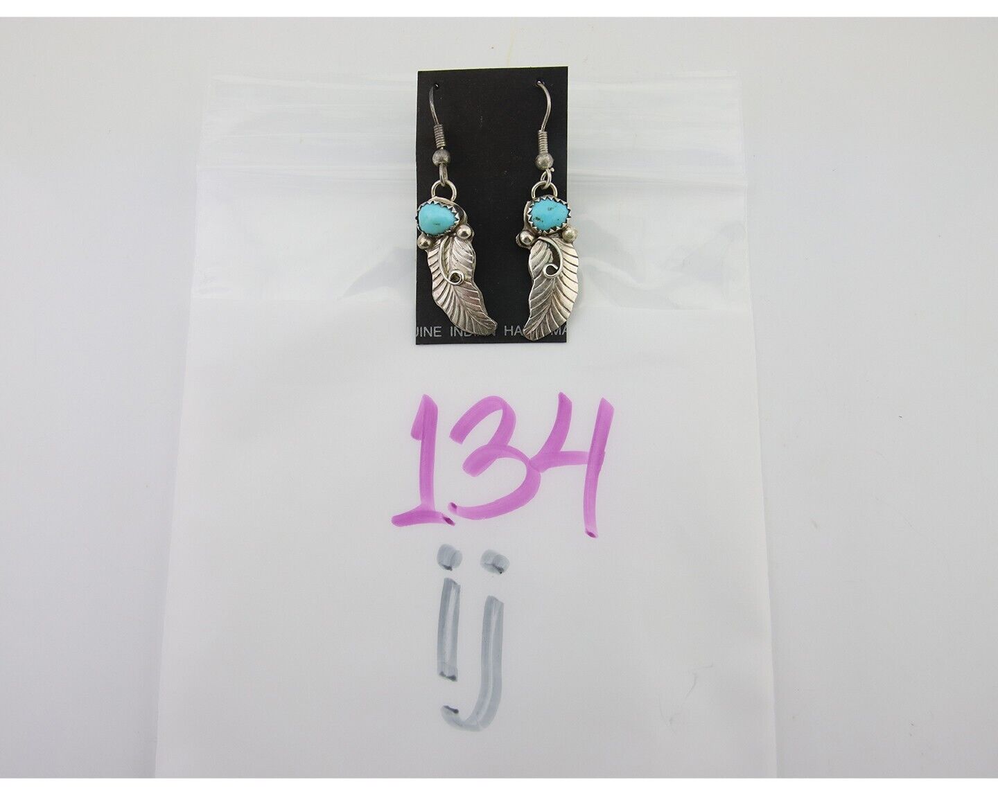 Navajo Dangle Earrings 925 Silver Natural Turquoise Artist Signed JB C.80's