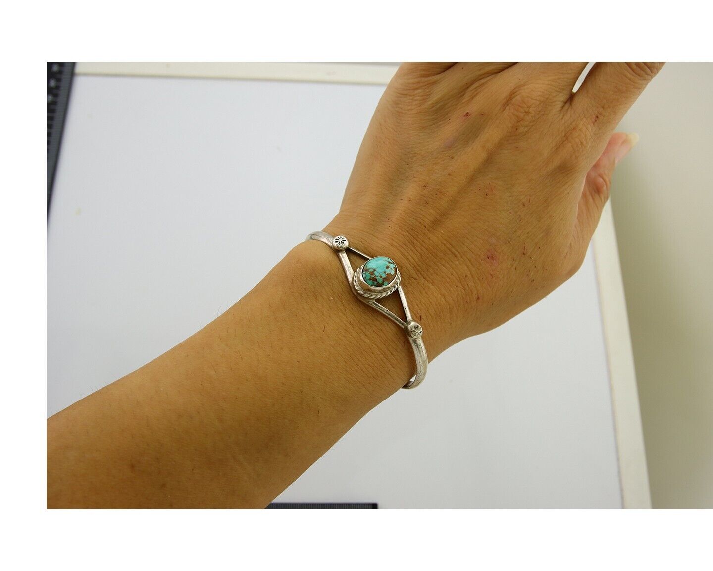 Navajo Cuff Bracelet 925 Silver Turquoise Native American Artist Handmade C.80's