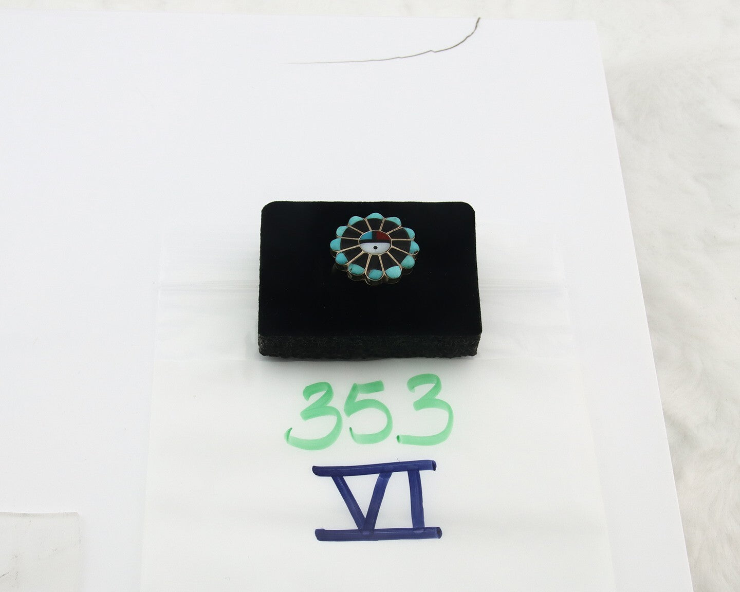 Vintage Zuni Ring 925 Sterling Silver Natural Gemstone Size 6.75