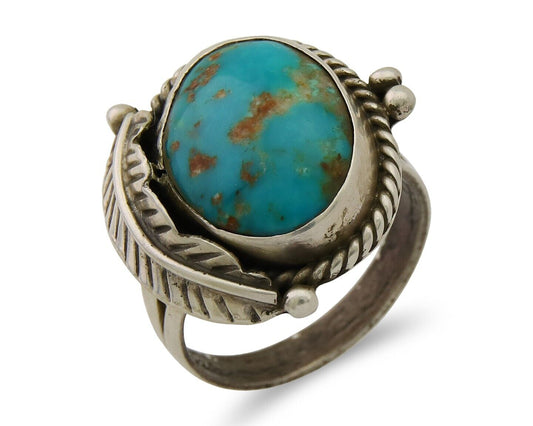 Navajo Ring 925 Sterling Silver Blue Turquoise Native American Artist C.80's
