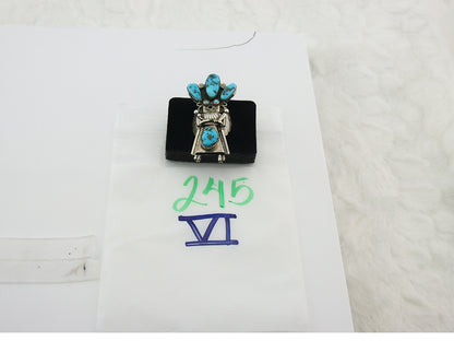 Vintage Navajo Ring Sterling Silver Turquoise Handmade Signed MO Size 10.5