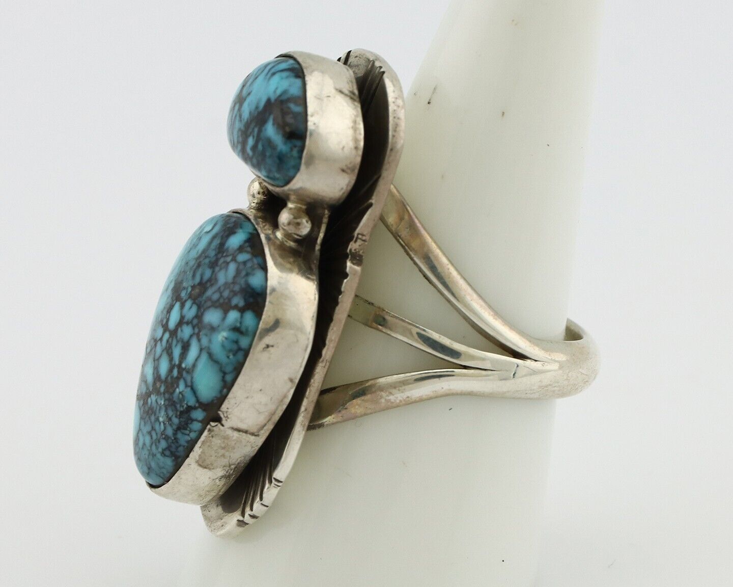 Navajo Ring 925 Silver Spiderweb Turquoise Artist Signed Tom Willeto C.80's