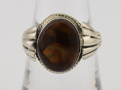 Navajo Handmade Ring 925 Silver Natural Fire Opal Native Artist Size 7.5 C.80's