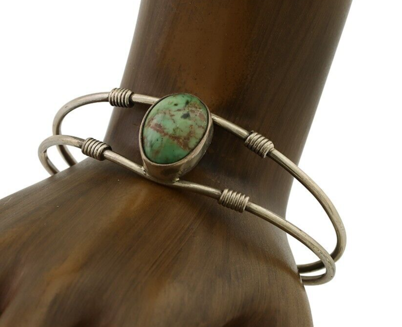 Navajo Bracelet 925 Silver Natural Green Turquoise Native American Artist C.80's