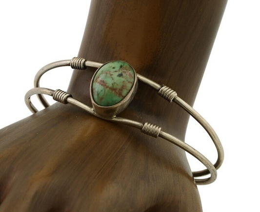 Navajo Bracelet 925 Silver Natural Green Turquoise Native American Artist C.80's