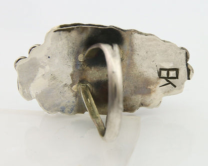 Navajo Ring .925 Sterling Blue Turquoise Artist Signed EK C.80's