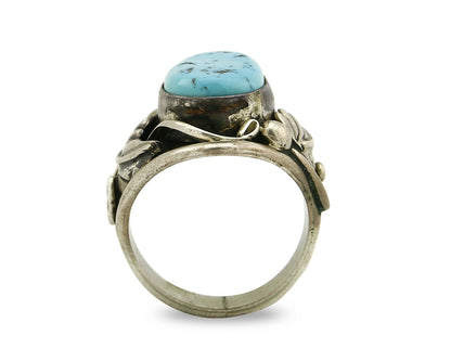 Men's Navajo Ring .925 Silver Natural Turquoise Handmade C.80's Signed CP