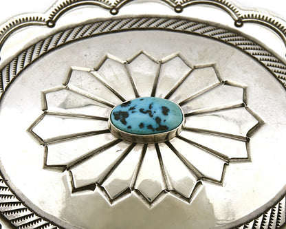 Navajo Belt Buckle .925 Silver Turquoise Handmade Artist Skeets Work of Arts