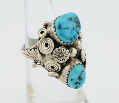 Navajo Handmade Ring 925 Silver Sleeping B Turquoise Artist Signed IHMJ C.80's