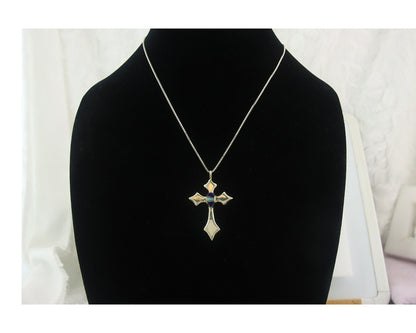 Navajo Cross Necklace Sterling Silver Authentic Natural Gemstones Signed M