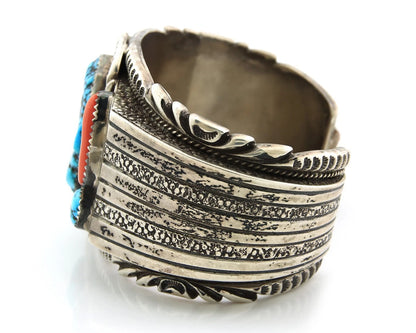 Navajo Cuff Bracelet Sterling Silver Natural Gemstone Vintage Signed ST