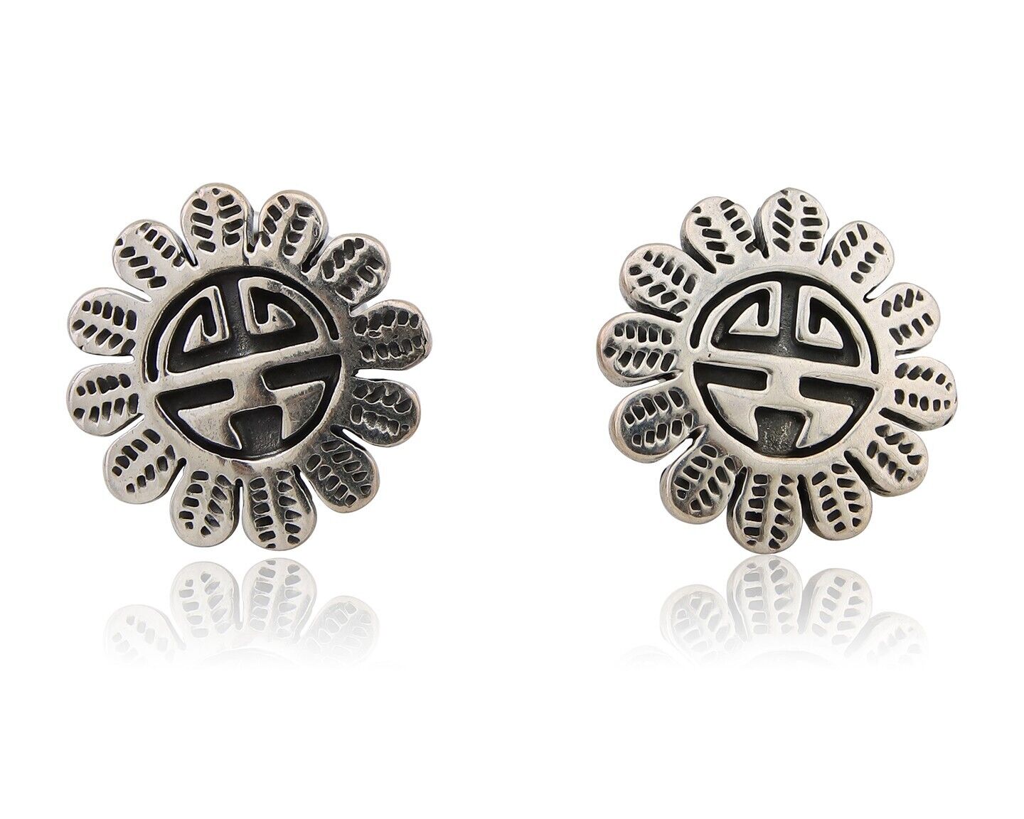 Navajo Tiwa Sun Earrings 925 Silver Native American Artist C.80's