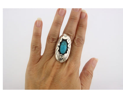 Navajo Ring 925 Sterling Turquoise Handmade Native Artist C.80's Size 7.0