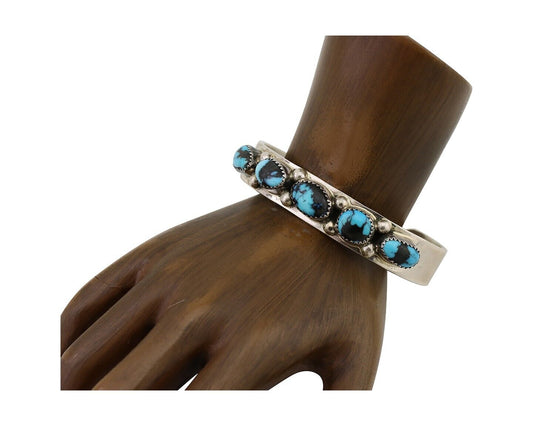 Navajo Cuff Bracelet 925 Silver Natural Turquoise Signed C Jones C.80's