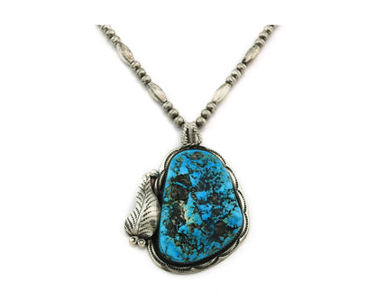 Navajo Bead Necklace 925 Sterling Silver Nugget Turquoise Signed Wes Craig C.80s