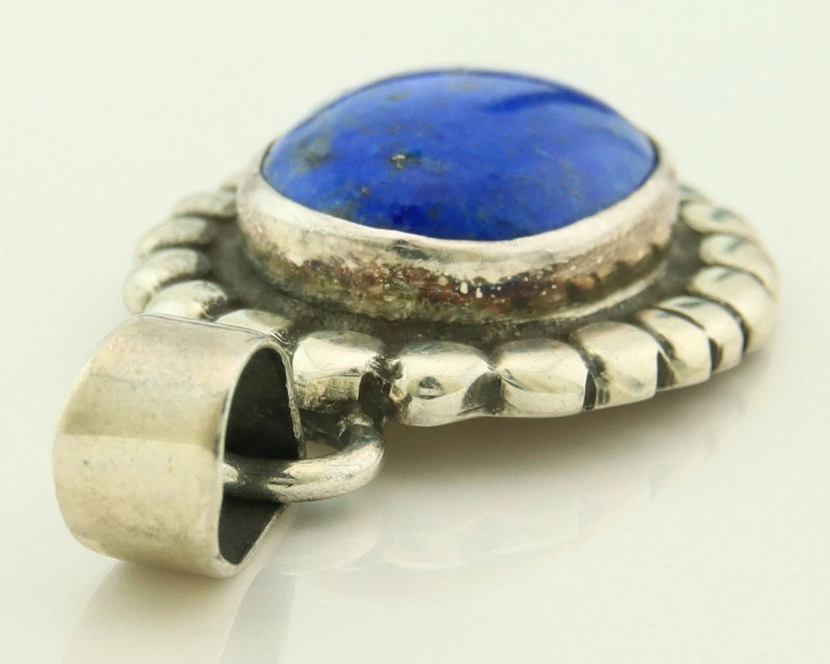 Navajo Pendant 925 Sterling Silver Natural Lapis Vintage Signed Rabbit Stick